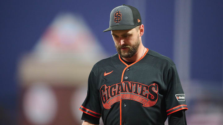 May 9, 2026; San Francisco, California, USA; San Francisco Giants pitcher JT Brubaker (34) walks to the dugout after a pitching change against the Pittsburgh Pirates during the seventh inning at Oracle Park. Mandatory Credit: Robert Edwards-Imagn Images May 9, 2026; San Francisco, California, USA; San Francisco Giants pitcher JT Brubaker (34) walks to the dugout after a pitching change against the Pittsburgh Pirates during the seventh inning at Oracle Park. Mandatory Credit: Robert Edwards-Imagn Images