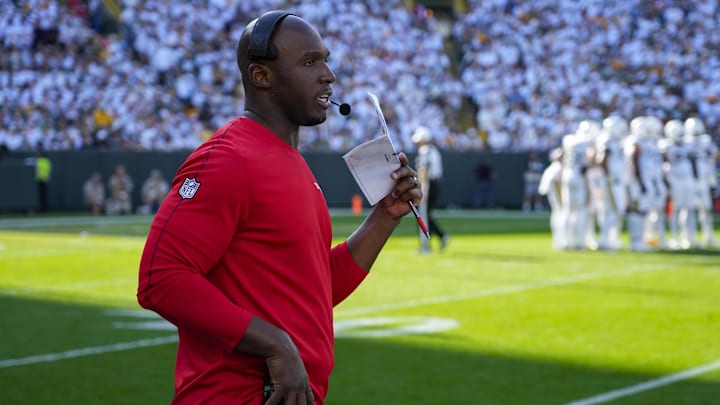 Oct 20, 2024; Green Bay, Wisconsin, USA;  Houston Texans head coach DeMeco Ryans during the third quarter against the Green Bay Packers at Lambeau Field.