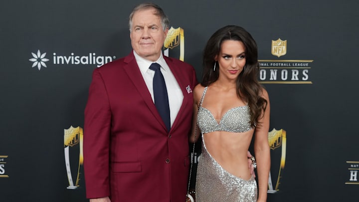 Feb 6, 2025; New Orleans, LA, USA;  Bill Belichick and Jordon Hudson on the red carpet before Super Bowl LIX NFL Honors at Saenger Theatre.