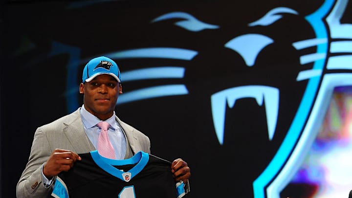NEW YORK, NEW YORK-April 28: The Carolina Panthers selected Auburn QB Cam Newton with the #1 selection in the draft on April 28 2011 in New York, N.Y.