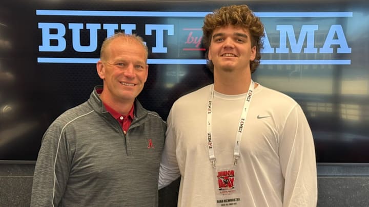 Bear McWhorter poses with Alabama coach Kalen DeBoer