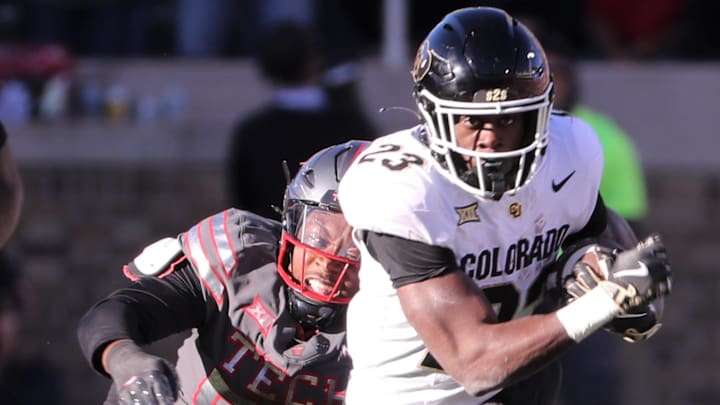 Colorado's Isaiah Augustave runs after a catch against Texas Tech in a Big 12 football game Saturday, Nov. 9, 2024, at Jones AT&T Stadium.