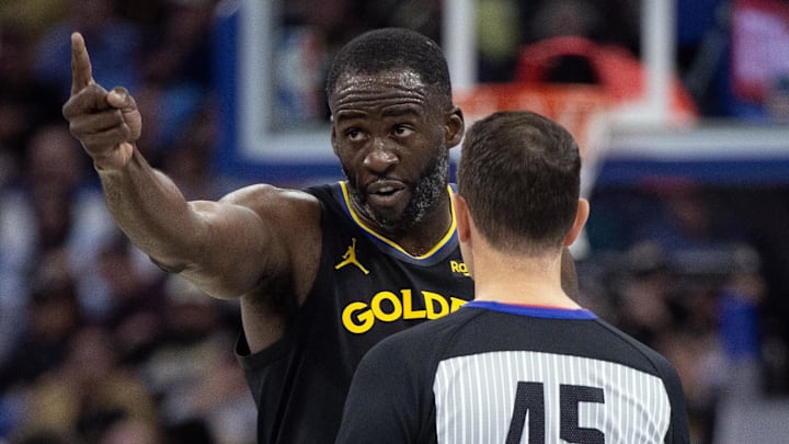 Nov 15, 2024; San Francisco, California, USA; Golden State Warriors forward Draymond Green (23) argues a call with referee Brian Forte (45) during the third quarter against the Memphis Grizzlies at Chase Center. Mandatory Credit: D. Ross Cameron-Imagn Image Nov 15, 2024; San Francisco, California, USA; Golden State Warriors forward Draymond Green (23) argues a call with referee Brian Forte (45) during the third quarter against the Memphis Grizzlies at Chase Center. Mandatory Credit: D. Ross Cameron-Imagn Image