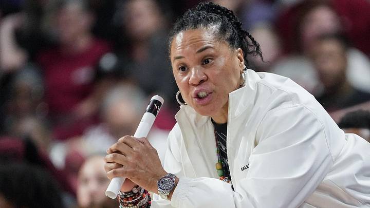 South Carolina Coach Dawn Staley communicates with players in the game with University of Southern California Monday, March 23, 2026, during the first quarter NCAA Women's Basketball Tournament at Colonial Life Arena in Columbia, South Carolina. South Carolina Coach Dawn Staley communicates with players in the game with University of Southern California Monday, March 23, 2026, during the first quarter NCAA Women's Basketball Tournament at Colonial Life Arena in Columbia, South Carolina.