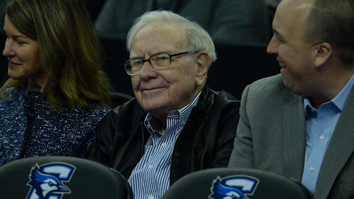 Omaha businessman Warren Buffett watches the game between the Creighton Bluejays and the Villanova Wildcats.
