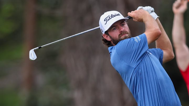 Aug 24, 2025; Atlanta, Georgia, USA; Cameron Young plays his shot from the second tee during the final round of the TOUR Championship golf tournament. Mandatory Credit: Brett Davis-Imagn Images
