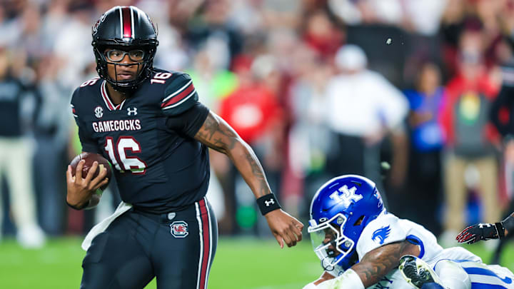 South Carolina football quarterback LaNorris Sellers against the Kentucky Wildcats in 2023