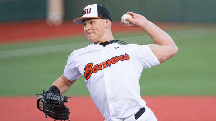 Oregon State's Nelson Keljo (36) pitches the ball during an NCAA college baseball game at Goss Stadium on Friday, March 7, 2025, in Corvallis, Ore. Oregon State's Nelson Keljo (36) pitches the ball during an NCAA college baseball game at Goss Stadium on Friday, March 7, 2025, in Corvallis, Ore.