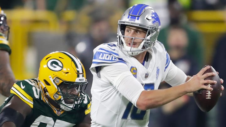 Green Bay Packers defensive tackle Devonte Wyatt (95) chases Detroit Lions quarterback Jared Goff (16) during their football game Thursday, September 28, 2023, at Lambeau Field in Green Bay, Wis.
Wm. Glasheen USA TODAY NETWORK-Wisconsin Green Bay Packers defensive tackle Devonte Wyatt (95) chases Detroit Lions quarterback Jared Goff (16) during their football game Thursday, September 28, 2023, at Lambeau Field in Green Bay, Wis.
Wm. Glasheen USA TODAY NETWORK-Wisconsin