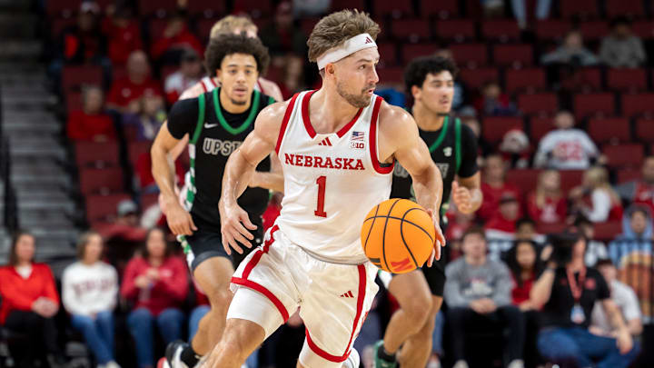 Nebraska guard Sam Hoiberg handles the ball in transition against USC Upstate.