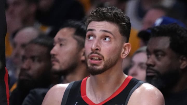 Houston Rockets center Alperen Sengun (28) and forward Kevin Durant (center) watch during the first half against the Los Angeles Lakers during game one of the first round of the 2026 NBA Playoffs at Crypto.com Arena on Apr 18, 2026.
