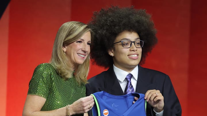 WNBA Commissioner Cathy Engelbert (left) poses for photos with Olivia Miles. WNBA Commissioner Cathy Engelbert (left) poses for photos with Olivia Miles.