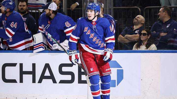 Sep 22, 2026; New York, New York, USA; New York Rangers forward Cole Beaudoin (53) circles back to center ice after scoring a goal in the first period against the New York Islanders at Madison Square Garden. Mandatory Credit: Wendell Cruz-Imagn Images Sep 22, 2026; New York, New York, USA; New York Rangers forward Cole Beaudoin (53) circles back to center ice after scoring a goal in the first period against the New York Islanders at Madison Square Garden. Mandatory Credit: Wendell Cruz-Imagn Images