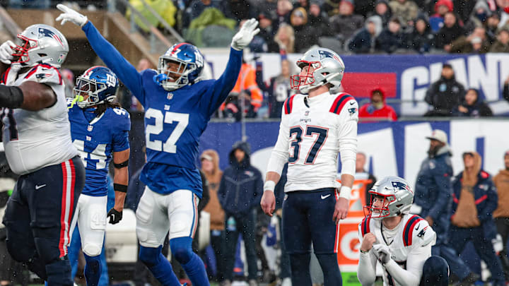 Nov 26, 2023; East Rutherford, New Jersey, USA; New England Patriots place kicker Chad Ryland (37)