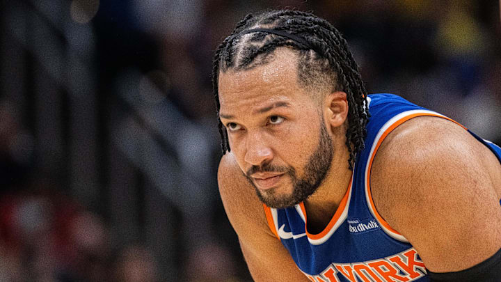 Nov 10, 2024; Indianapolis, Indiana, USA;  New York Knicks guard Jalen Brunson (11) in the second half against the Indiana Pacers at Gainbridge Fieldhouse. Mandatory Credit: Trevor Ruszkowski-Imagn Images
