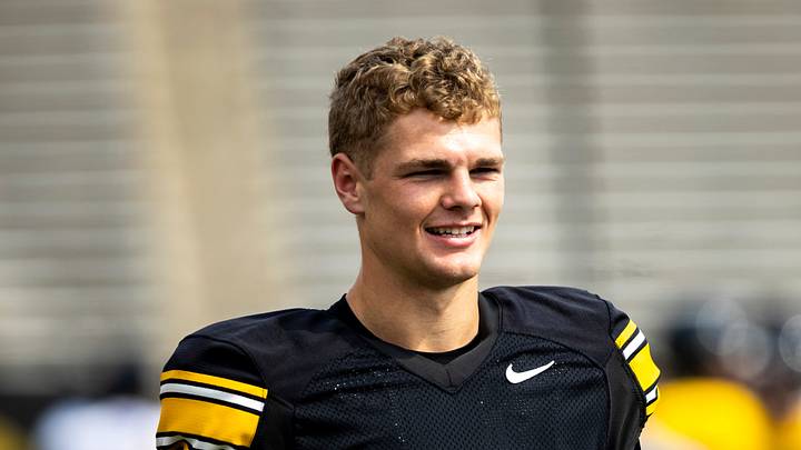 Aug 9, 2025; Iowa wide receiver Reece Vander Zee (15) walks on the sideline during the Hawkeyes Kids Day NCAA football open practice at Kinnick Stadium in Iowa City, Iowa. Mandatory Credit: Joseph Cress for the Des Moines Register