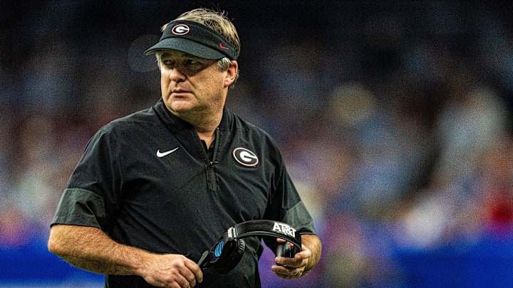 Georgia head coach Kirby Smart looks toward the field during the Sugar Bowl and College Football Playoff quarterfinals at Caesars Superdome in New Orleans, La., on Thursday, Jan. 1, 2026.