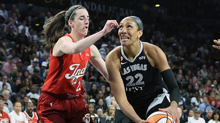 A'ja Wilson (right) drives to the basket against Caitlin Clark during Game 3 in the first round of the WNBA Playoffs. A'ja Wilson (right) drives to the basket against Caitlin Clark during Game 3 in the first round of the WNBA Playoffs.