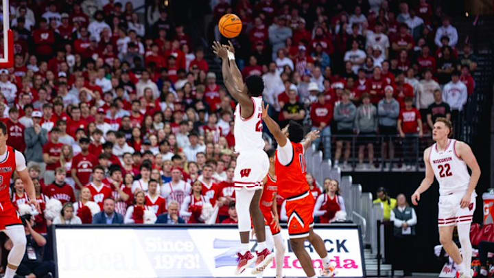 Wisconsin Badgers guard John Blackwell attempts a shot against the Campbell Fighting Camels. Blackwell finished with a game-high 31 points in a 96-64 victory at the Kohl Center.