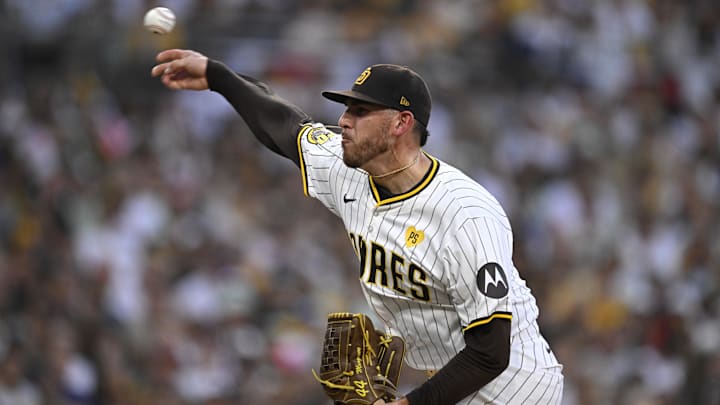 Joe Musgrove (44) throws during the second inning of game two in the Wildcard round for the 2024 MLB Playoffs.