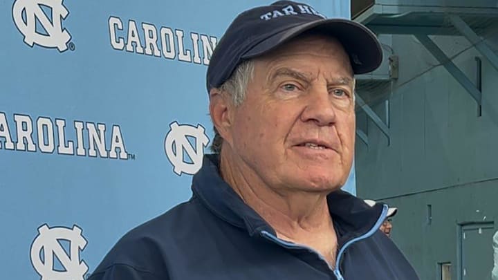 UNC football coach Bill Belichick during a press conference on Aug. 13, 2025, inside the Bill Koman Practice Complex.