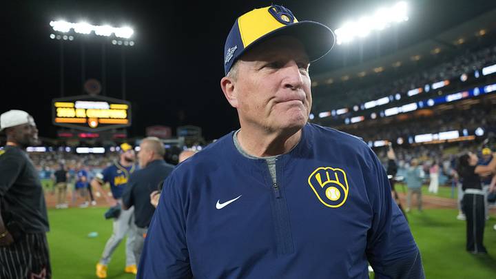 Oct 15, 2026; Los Angeles, California, USA; Milwaukee Brewers manager Pat Murphy celebrates after winning the NLCS for the 2026 MLB Playoffs against the Los Angeles Dodgers at Uniqlo Field at Dodger Stadium. Mandatory Credit: Kirby Lee-Imagn Images Oct 15, 2026; Los Angeles, California, USA; Milwaukee Brewers manager Pat Murphy celebrates after winning the NLCS for the 2026 MLB Playoffs against the Los Angeles Dodgers at Uniqlo Field at Dodger Stadium. Mandatory Credit: Kirby Lee-Imagn Images