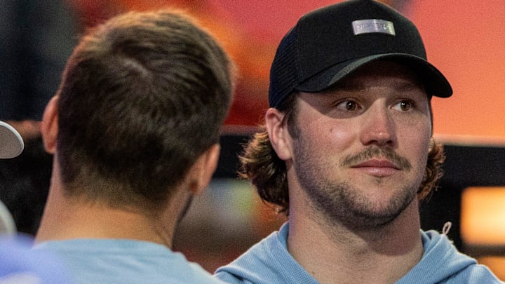 Buffalo Bills quarterback Josh Allen attends the TGL match betweenJupiter Links GC and Atlanta Drive GC at SoFi Center on March 4, 2025, in Palm Beach Gardens, Florida.