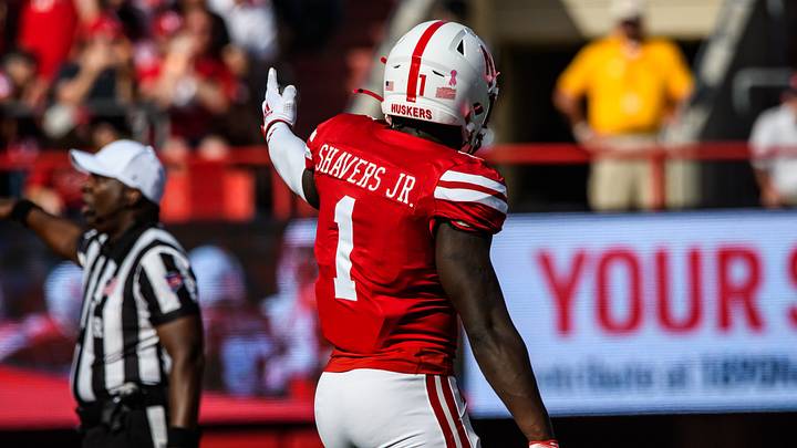 Nebraska linebacker Vincent Shavers Jr celebrates after a stop on third down. Nebraska linebacker Vincent Shavers Jr celebrates after a stop on third down.