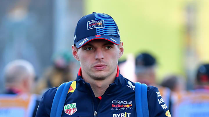 Nov 21, 2024; Las Vegas, Nevada, USA; Oracle Red Bull Racing driver Max Verstappen (1) arrives before practice for the Las Vegas Grand Prix at Las Vegas Circuit. Mandatory Credit: Gary A. Vasquez-Imagn Images Nov 21, 2024; Las Vegas, Nevada, USA; Oracle Red Bull Racing driver Max Verstappen (1) arrives before practice for the Las Vegas Grand Prix at Las Vegas Circuit. Mandatory Credit: Gary A. Vasquez-Imagn Images