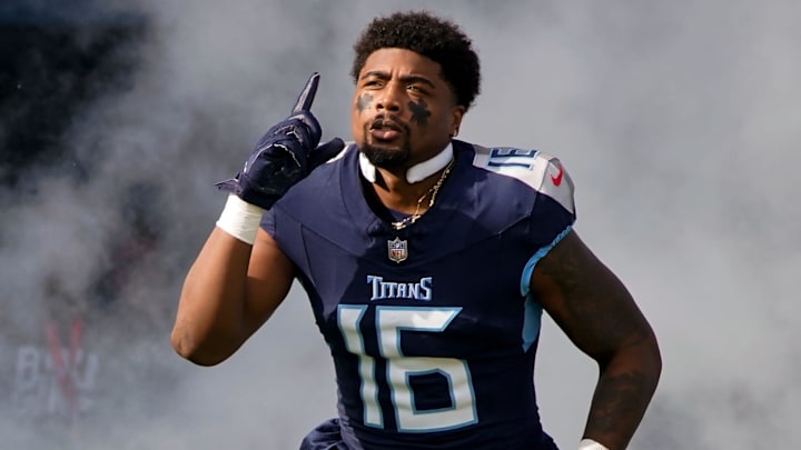 Tennessee Titans wide receiver Treylon Burks is introduced before a game against the Indianapolis Colts at Nissan Stadium in Nashville, Tenn., Sunday, Dec. 3, 2023.