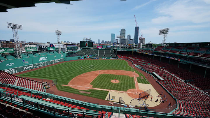 Jul 7, 2020; Boston, Massachusetts, United States; A general view of empty seats at Fenway Park during the Boston Red Sox Summer Camp. Mandatory Credit: David Butler II-Imagn Images