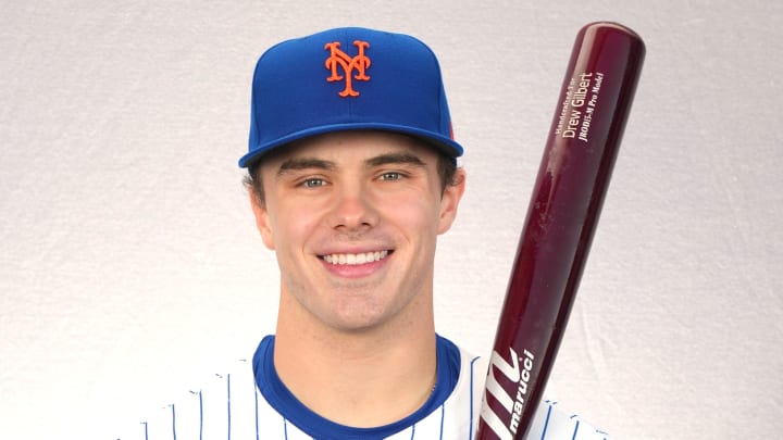 Feb 22, 2024; Port St. Lucie, FL, USA; New York Mets outfielder Drew Gilbert (89). Mandatory Credit: Jim Rassol-USA TODAY Sports Feb 22, 2024; Port St. Lucie, FL, USA; New York Mets outfielder Drew Gilbert (89). Mandatory Credit: Jim Rassol-USA TODAY Sports