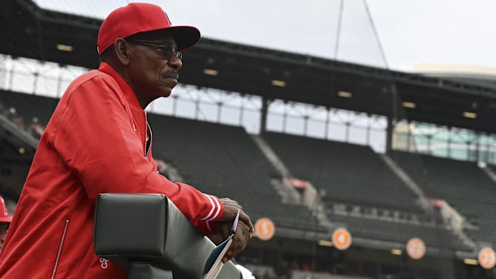 Mar 30, 2024; Baltimore, Maryland, USA;  Los Angeles Angels maker Ron Washington looks onto the