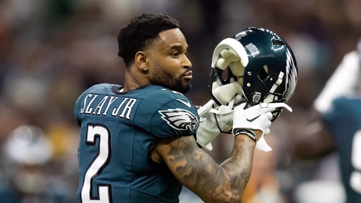 Feb 9, 2025; New Orleans, LA, USA; Philadelphia Eagles cornerback Darius Slay Jr. (2) against the Kansas City Chiefs during Super Bowl LIX at Ceasars Superdome. 