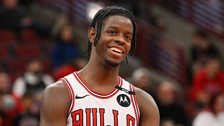 Chicago Bulls forward Caleb Wilson (8) smiles 