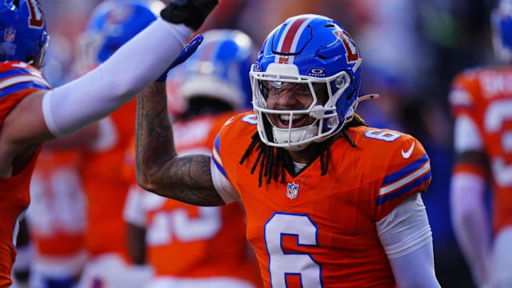 Denver Broncos safety P.J. Locke smiles during the first half against the Los Angeles Chargers at Empower Field at Mile High. 