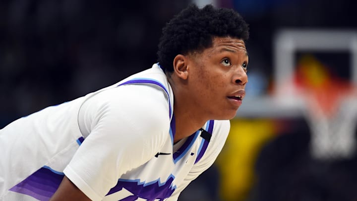 Mar 27, 2026; Denver, Colorado, USA; Utah Jazz guard Ace Bailey (19) during the first half against the Denver Nuggets at Ball Arena. Mandatory Credit: Christopher Hanewinckel-Imagn Images