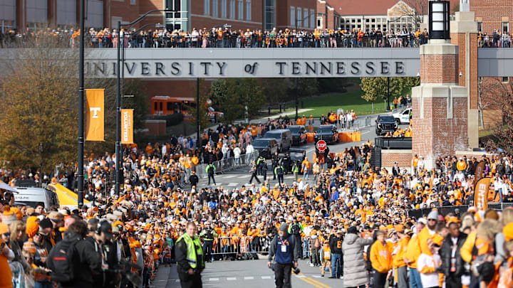 Nov 29, 2025; Knoxville, Tennessee, USA;  Tennessee Volunteers fans line up for the Vol Walk before a game against the Vanderbilt Commodores at Neyland Stadium. Mandatory Credit: Randy Sartin-Imagn Images