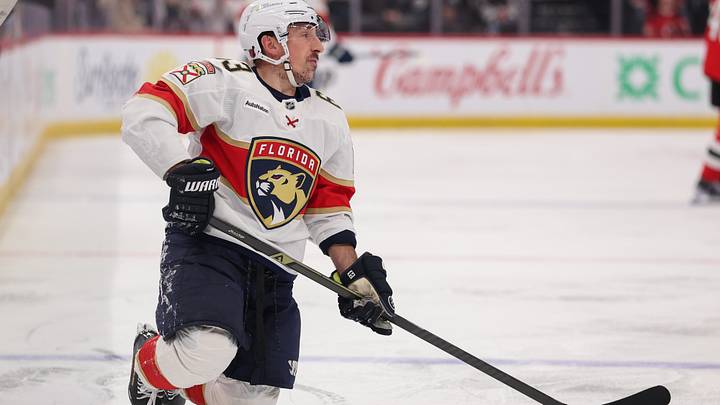 Mar 3, 2026; Newark, New Jersey, USA; Florida Panthers left wing Brad Marchand (63) reacts to a penalty call against the New Jersey Devils during the second period at Prudential Center. Mandatory Credit: Ed Mulholland-Imagn Images Mar 3, 2026; Newark, New Jersey, USA; Florida Panthers left wing Brad Marchand (63) reacts to a penalty call against the New Jersey Devils during the second period at Prudential Center. Mandatory Credit: Ed Mulholland-Imagn Images