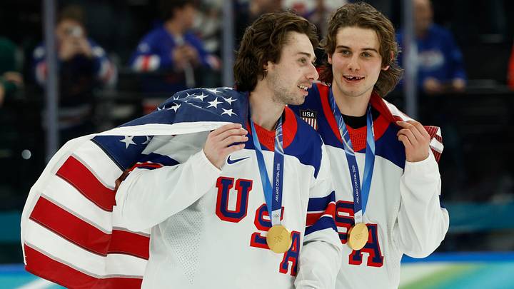 Quinn Hughes (43) of the United States and Jack Hughes (86) of the United States: Geoff Burke-Imagn Images Quinn Hughes (43) of the United States and Jack Hughes (86) of the United States: Geoff Burke-Imagn Images