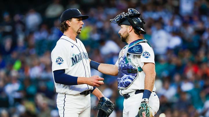 Sep 22, 2026; Seattle, Washington, USA; Seattle Mariners starting pitcher Logan Gilbert (36) and catcher Cal Raleigh (29) talk during a first inning mound visit against the Houston Astros at T-Mobile Park. Mandatory Credit: Joe Nicholson-Imagn Images Sep 22, 2026; Seattle, Washington, USA; Seattle Mariners starting pitcher Logan Gilbert (36) and catcher Cal Raleigh (29) talk during a first inning mound visit against the Houston Astros at T-Mobile Park. Mandatory Credit: Joe Nicholson-Imagn Images