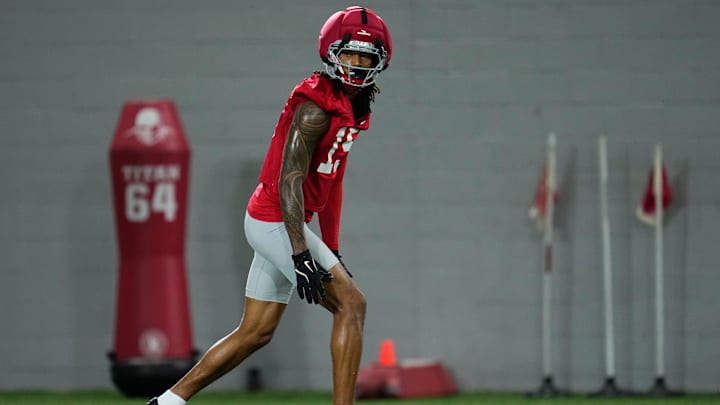 Ohio State Buckeyes wide receiver Chris Henry Jr. (15) lines up during the first day of spring workouts for the 2026 football season at Woody Hayes Athletic Complex in Columbus on March 10, 2026.
