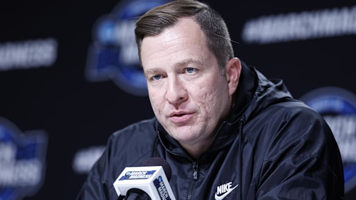 Mar 26, 2026; Chicago, IL, USA; Iowa State Cyclones head coach T.J. Otzelberger speaks ahead of the Midwest regional of the men's 2026 NCAA Tournament at United Center. Mar 26, 2026; Chicago, IL, USA; Iowa State Cyclones head coach T.J. Otzelberger speaks ahead of the Midwest regional of the men's 2026 NCAA Tournament at United Center.