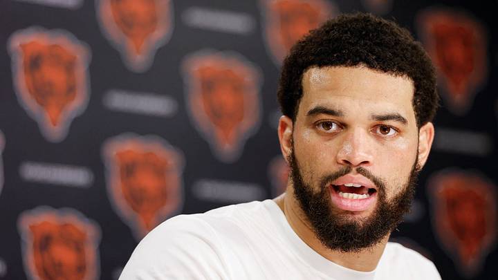 Jun 11, 2026; Lake Forest, IL, USA; Chicago Bears quarterback Caleb Williams (18) speaks during Minicamp at Halas Hall. Mandatory Credit: Kamil Krzaczynski-Imagn Images Jun 11, 2026; Lake Forest, IL, USA; Chicago Bears quarterback Caleb Williams (18) speaks during Minicamp at Halas Hall. Mandatory Credit: Kamil Krzaczynski-Imagn Images