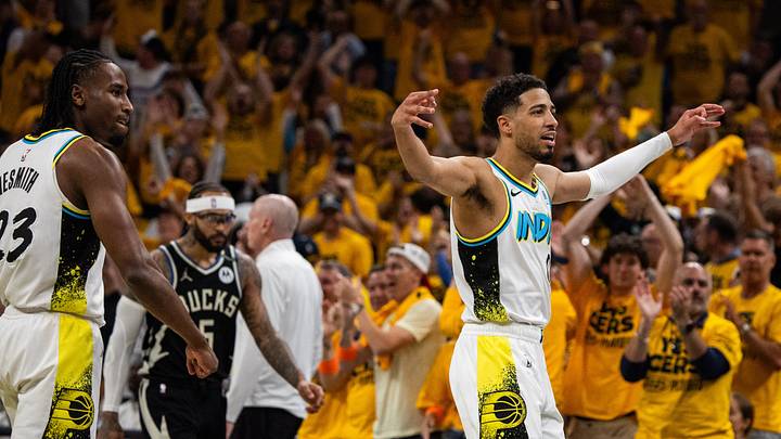 Apr 29, 2025; Indianapolis, Indiana, USA; Indiana Pacers guard Tyrese Haliburton (0) celebrates a made basket during game five of the first round for the 2024 NBA Playoffs against the Milwaukee Bucks at Gainbridge Fieldhouse. Mandatory Credit: Trevor Ruszkowski-Imagn Images Apr 29, 2025; Indianapolis, Indiana, USA; Indiana Pacers guard Tyrese Haliburton (0) celebrates a made basket during game five of the first round for the 2024 NBA Playoffs against the Milwaukee Bucks at Gainbridge Fieldhouse. Mandatory Credit: Trevor Ruszkowski-Imagn Images