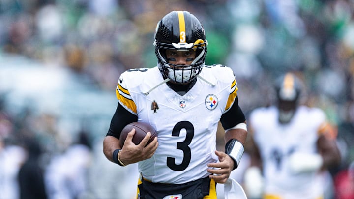 Pittsburgh Steelers quarterback Russell Wilson takes the field for a game against the Philadelphia Eagles. Pittsburgh Steelers quarterback Russell Wilson takes the field for a game against the Philadelphia Eagles.