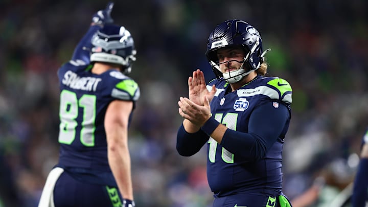 Seattle Seahawks long snapper Chris Stoll claps after a punt against the San Francisco 49ers in an NFC Divisional Round game.