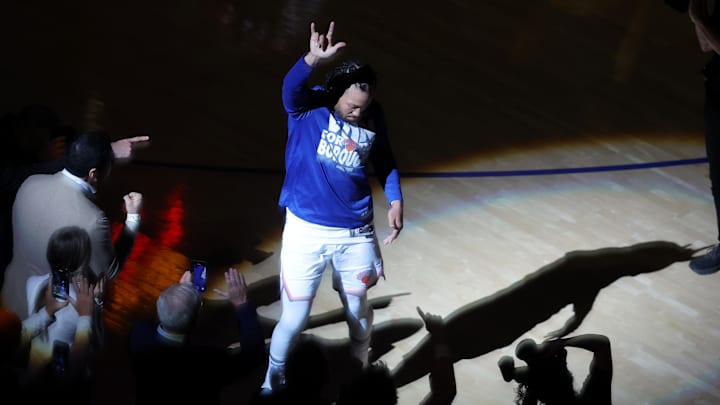May 21, 2025; New York, New York, USA; New York Knicks guard Jalen Brunson (11) is introduced before game one against the Indiana Pacers in the eastern conference finals for the 2025 NBA Playoffs at Madison Square Garden. Mandatory Credit: Brad Penner-Imagn Images
