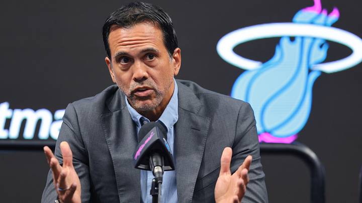 Jul 16, 2026; Miami, FL, USA; Miami Heat head coach Erik Spoelstra speaks to reporters during an introductory press conference for Miami Heat forward Bobby Portis (not pictured) at Kaseya Center. Mandatory Credit: Sam Navarro-Imagn Images Jul 16, 2026; Miami, FL, USA; Miami Heat head coach Erik Spoelstra speaks to reporters during an introductory press conference for Miami Heat forward Bobby Portis (not pictured) at Kaseya Center. Mandatory Credit: Sam Navarro-Imagn Images