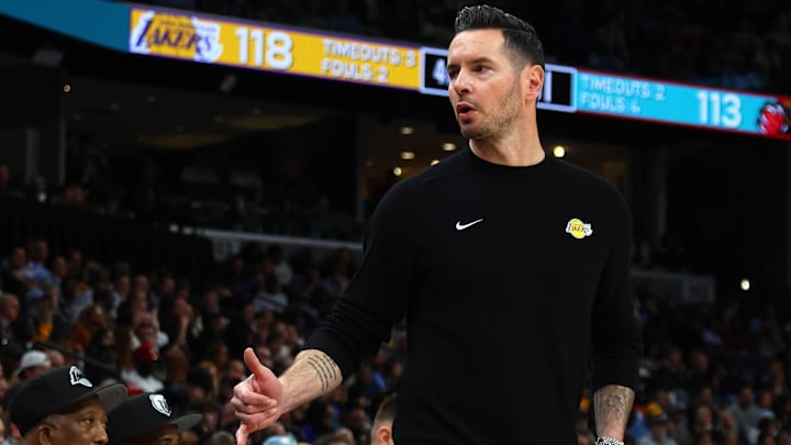 Los Angeles Lakers head coach JJ Redick reacts during the fourth quarter against the Memphis Grizzlies at FedExForum.